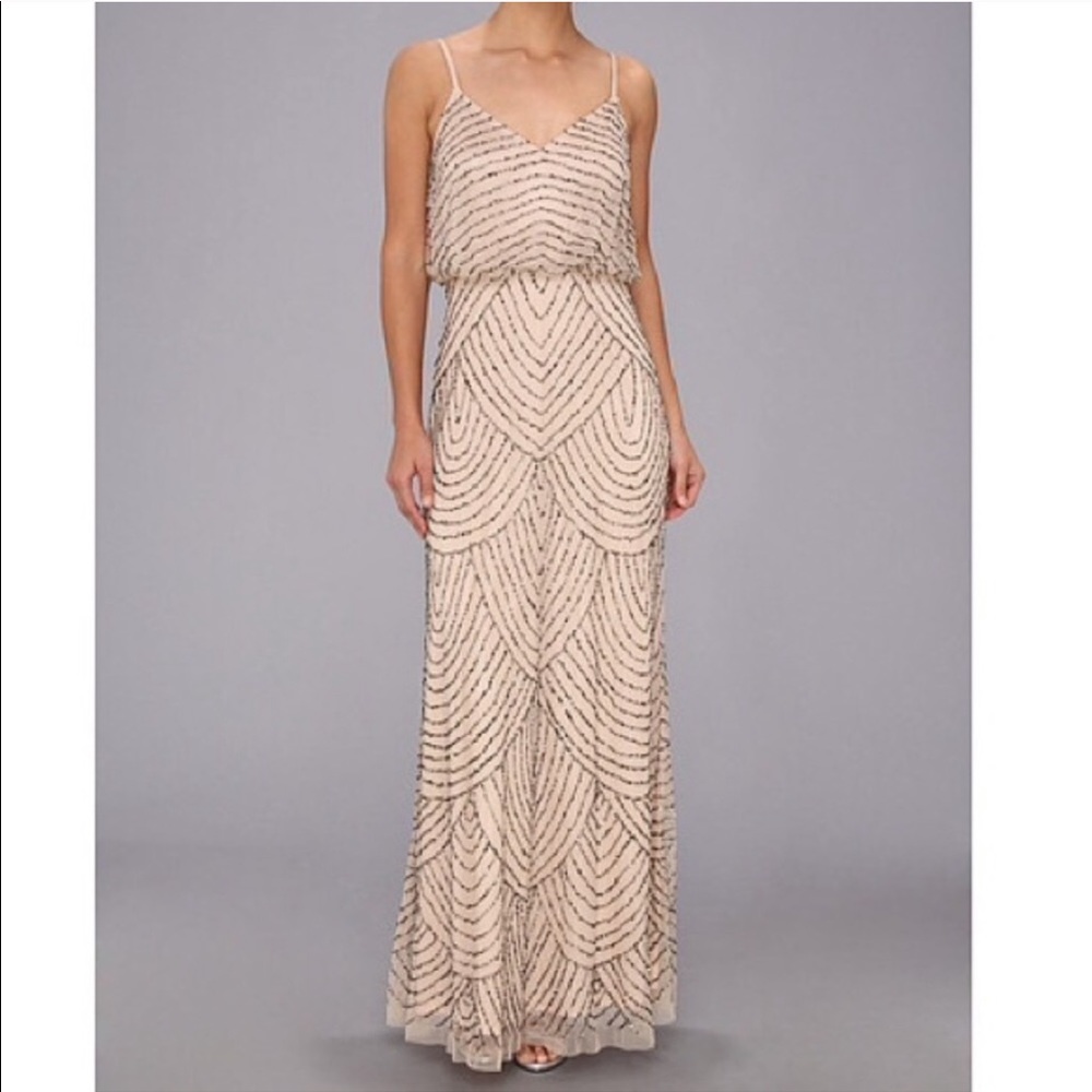 Adrianna Papell beaded blouson gown- BLUSH